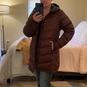 Outdoor Research. Knee-length puffer coat.